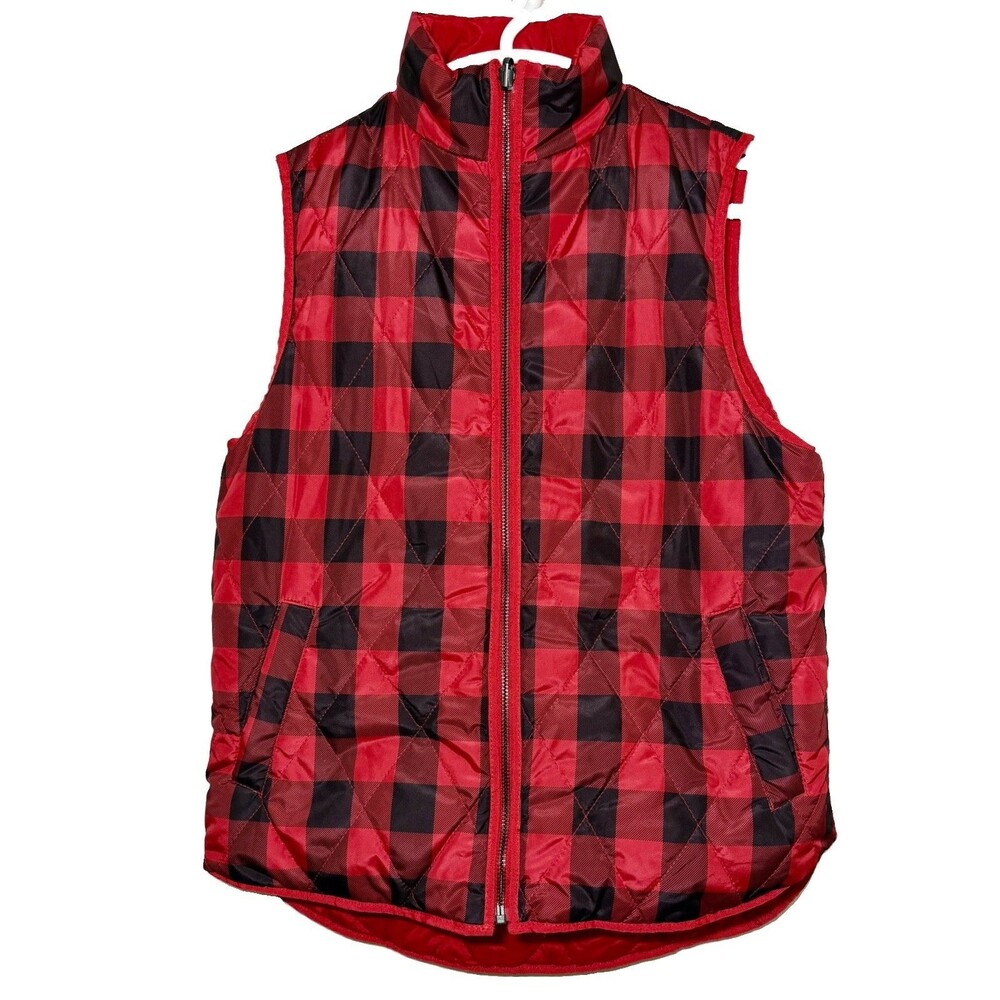 The Limited Women’s S Red Black Buffalo Plaid Quilted Puffer Vest Full Zip